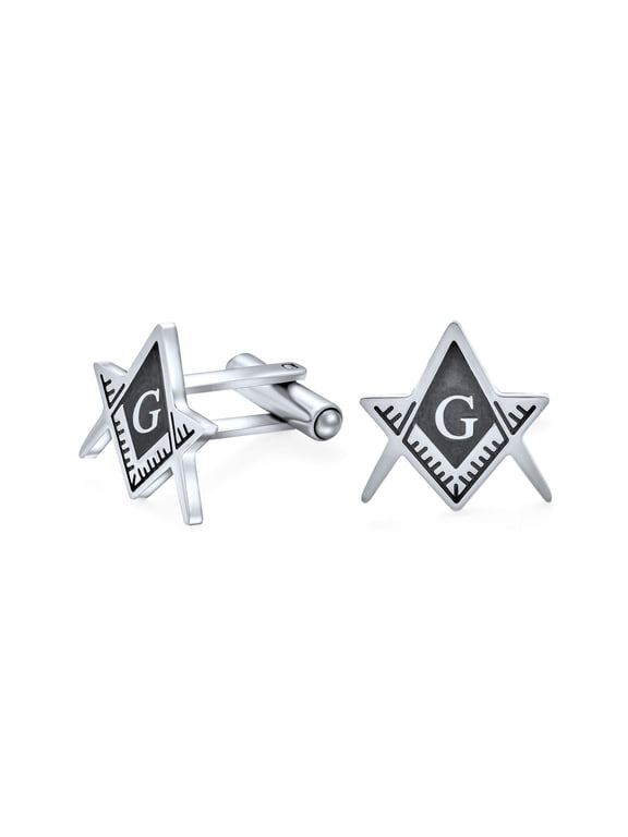 Mens Freemasons Compass Shield Masonic Cufflinks Silver Tone Stainless Steel