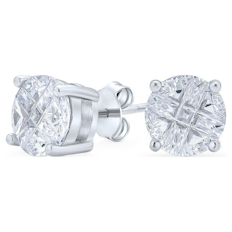 Sterling Silver 9mm Round Basket Set CZ Stud Earrings Sterling Silver 9mm Round Basket Set CZ Stud Earrings
