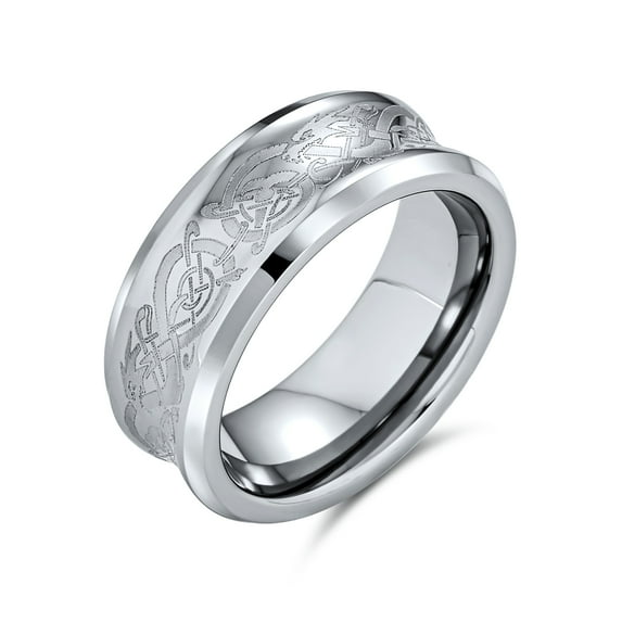 Bling Jewelry Mens Silver Celtic Knot Dragon Inlay Titanium Wedding Band Ring for Men Comfort Fit