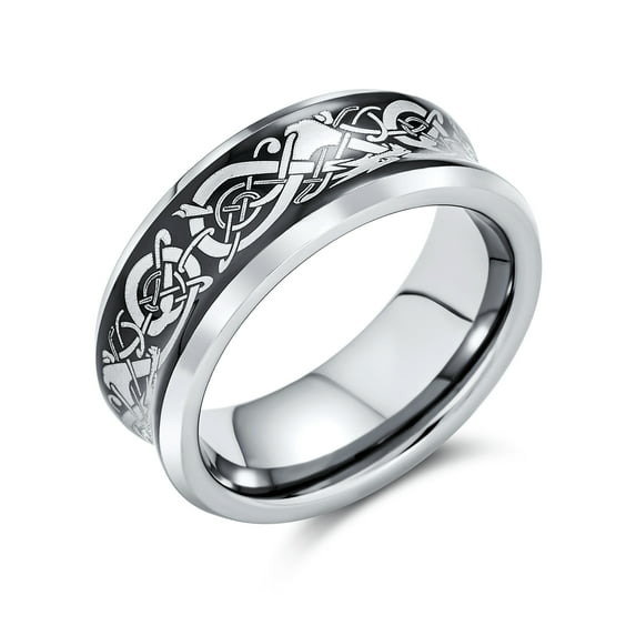 Bling Jewelry Mens Silver Celtic Knot Dragon Inlay Titanium Wedding Band Ring for Men Comfort Fit