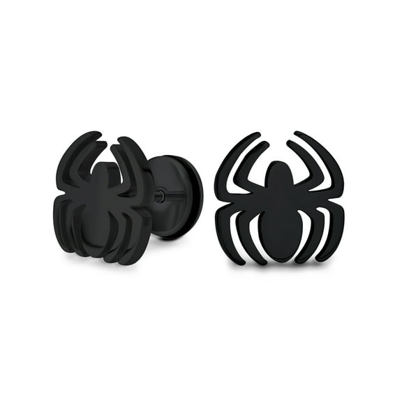 Bling Jewelry Mens Black Spider Illusion Plug Stud Earrings Surgical Steel 16G
