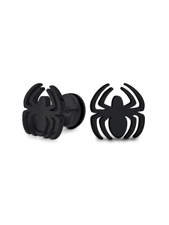 Mens Black Widow Spider Stud Earrings Illusion Plug Stainless Steel Screwback