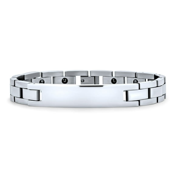 Bling Jewelry Mens Silver Tone Stainless Steel ID Bracelet for Menwith Name Tag Curb Style 8.5 Inch