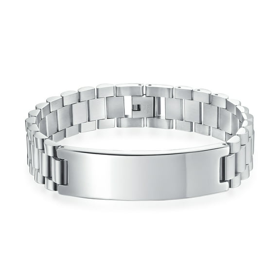 Bling Jewelry Mens Silver Tone Stainless Steel ID Bracelet with Name Plate for Men - 8 8.5 Inch