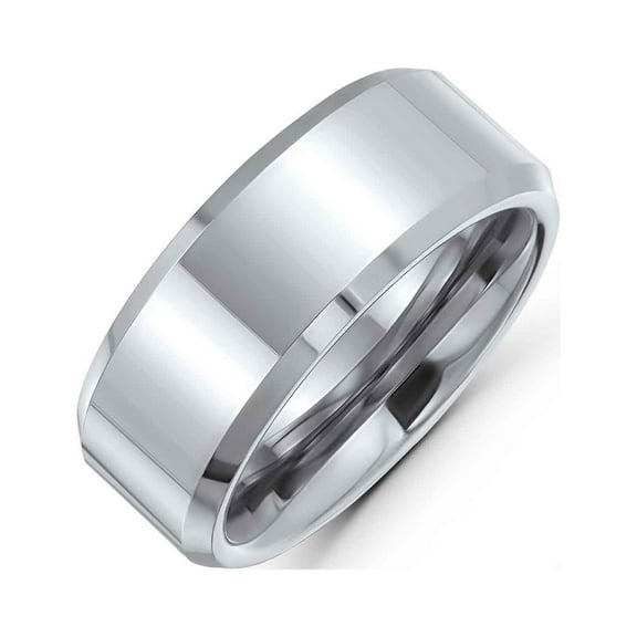 Bling Jewelry Mens Simple Polished Titanium Wedding Band Ring Beveled Edge Silver Tone Comfort Fit