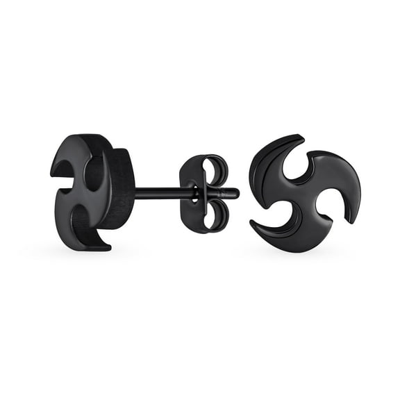 Bling Jewelry Mens Unisex Tribal Star Swirl Stud Earrings Silver & Black Steel