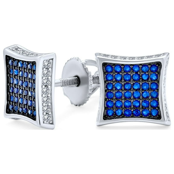 Bling Jewelry Mens Square CZ Stud Earrings for Men Black Blue White Sterling Silver 9MM Screw Back