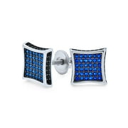 Bling Jewelry Mens Square Shape CZ Cubic Zirconia Stud Earrings Blue Black Sterling Silver ScrewBack