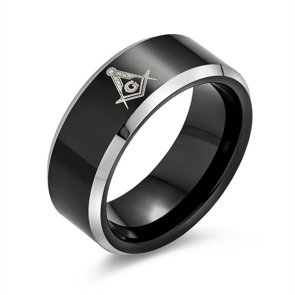 Bling Jewelry Mens Square & Compass Freemason Titanium Wedding Band Ring Silver Tone Comfort Fit