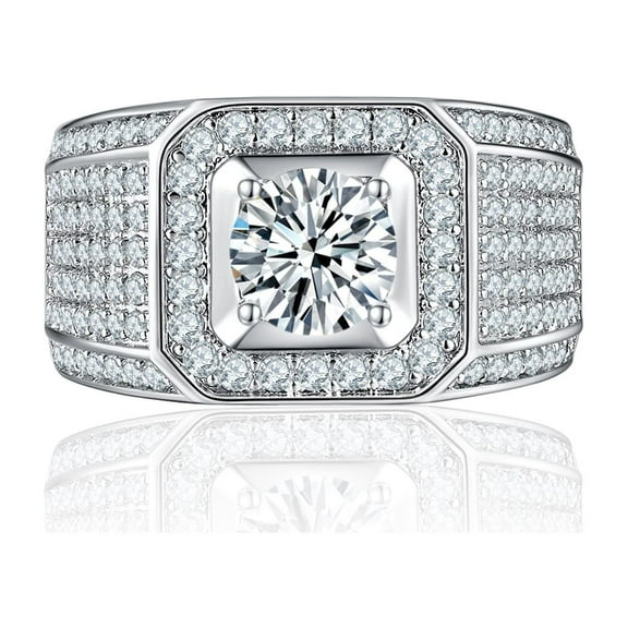 Bling Jewelry Mens Square Halo Princess Cut Solitaire Men's Engagement Wedding Ring Micro Pave