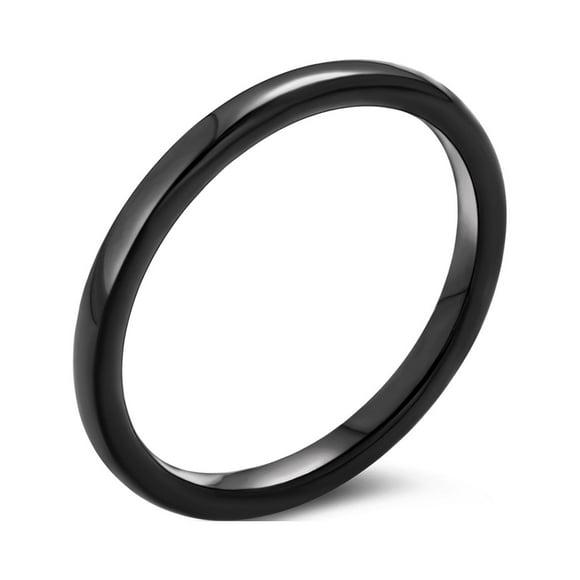 Bling Jewelry Mens Thin Stackable Minimalist Titanium Wedding Band Ring - Black Dome Comfort Fit