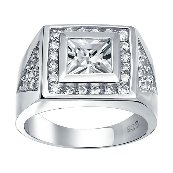 Bling Jewelry Mens  Triangle Mens Sterling Silver CZ Solitaire Engagement Ring for Men