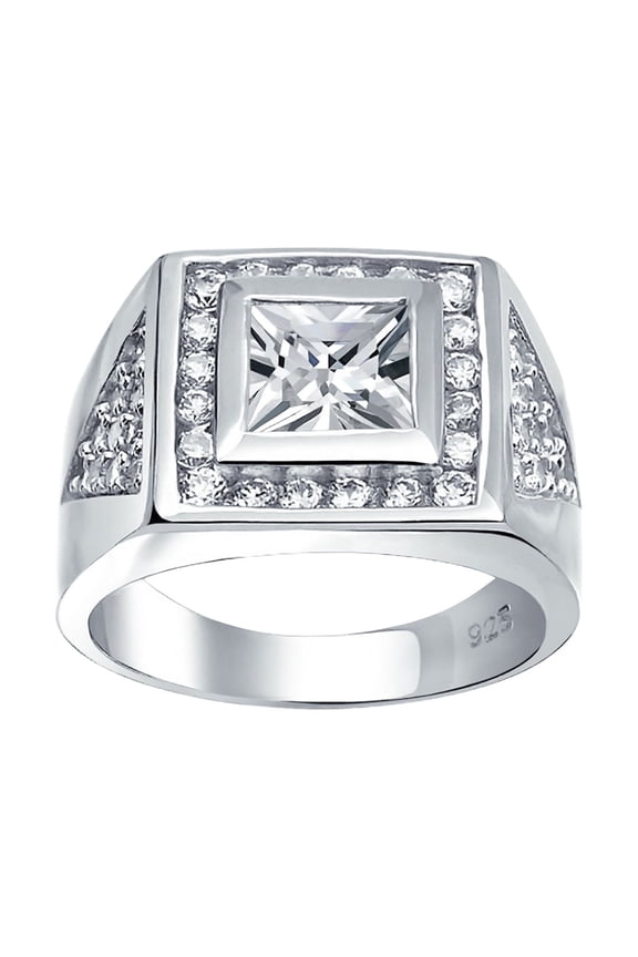 Mens Triangle Mens Sterling Silver CZ Solitaire Engagement Ring for Men