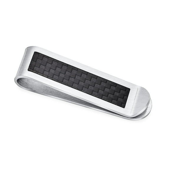 Bling Jewelry Mens Two Tone Black Weave Carbon Fiber Money Clip Card Holder for Men - Gift for Dad