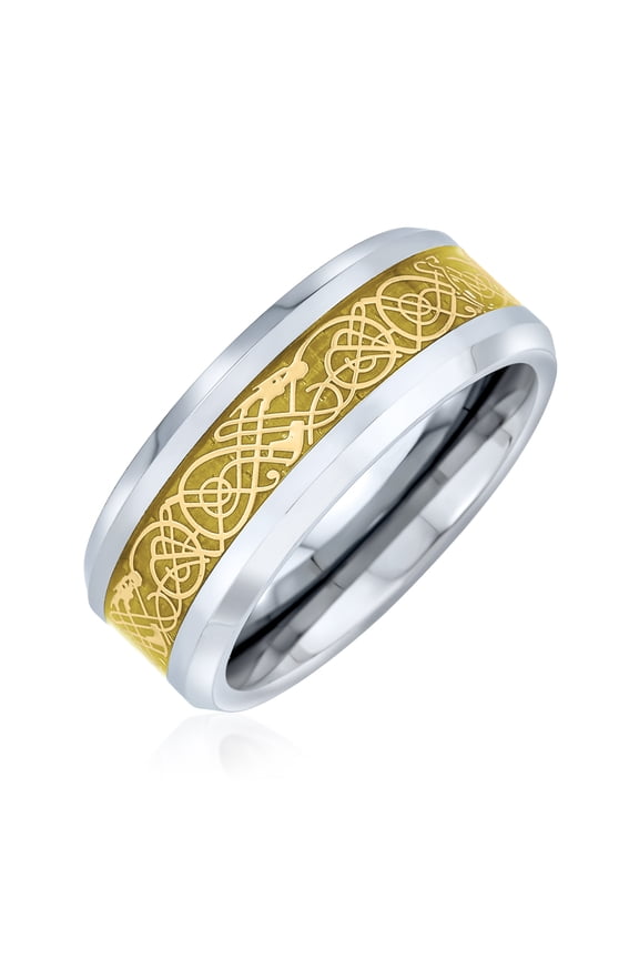 Mens Celtic Love Knot Golden Dragon Wedding Band Ring Titanium Carbon Fiber 8MM