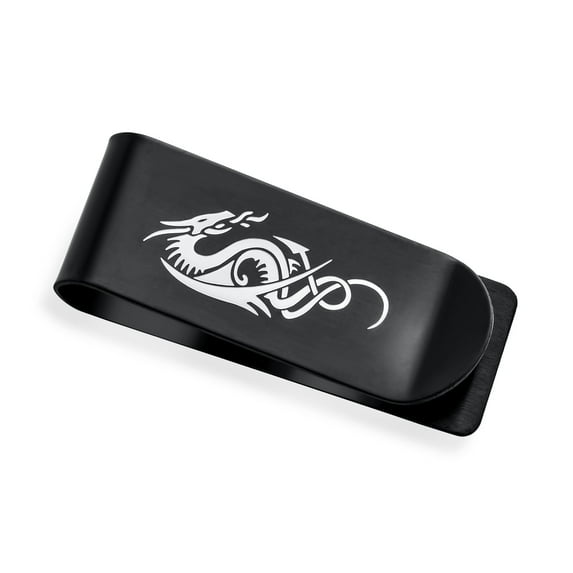 Bling Jewelry Mens Two Tone Dragon Men Money Clip Card Holder - Black IP Stainless Steel Gift