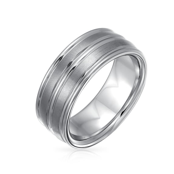 Bling Jewelry Mens Two Tone Titanium Wedding Band Ring with 14K Gold Plated Center Stripe for Men