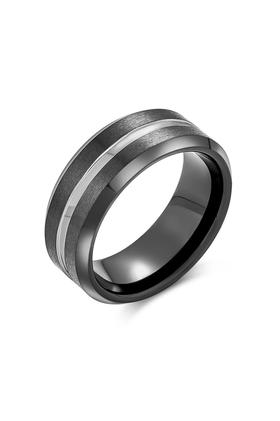 Mens Two Tone Titanium Wedding Band Ring with 14K Gold Plated Center Stripe for Men