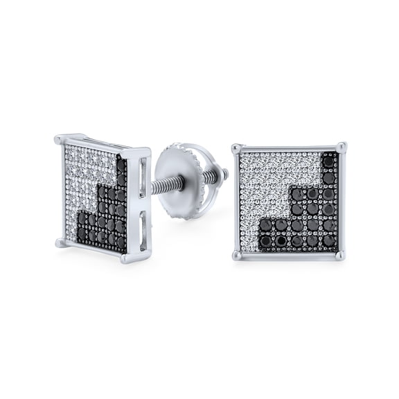 Bling Jewelry Mens  Two Tone Zig Zag CZ Stud Earrings for Men in Sterling Silver