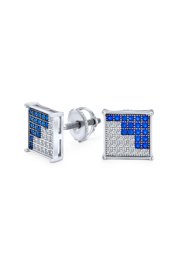 Mens Two Tone Zig Zag CZ Stud Earrings for Men in Sterling Silver