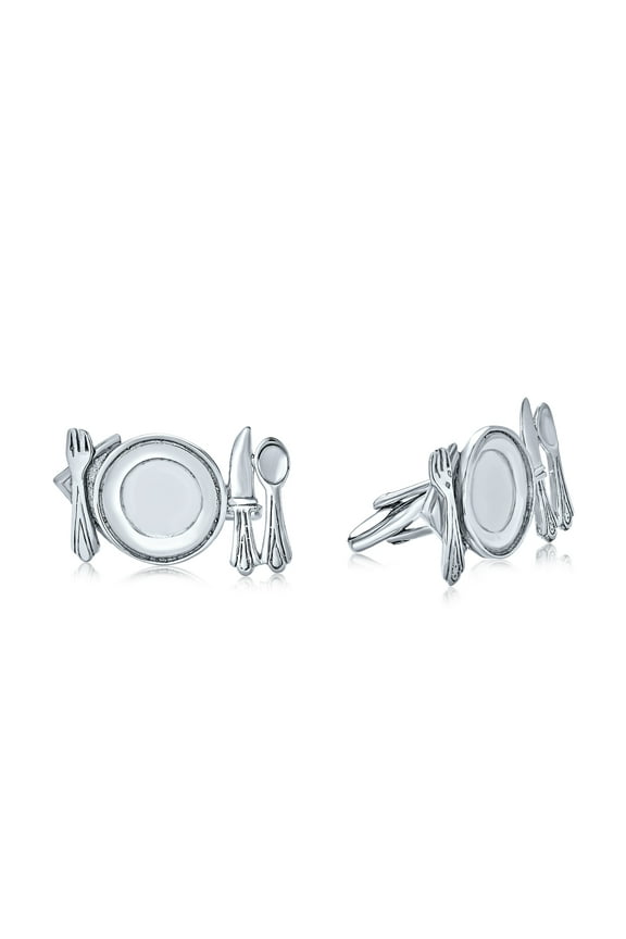 Mens Unique Gift Chef Shirt Cufflink Gourmet Kitchen Knife Fork Silver Cufflinks