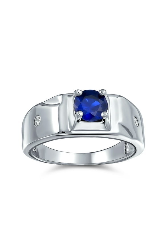 Mens Unisex 1CTW Round Blue Sapphire CZ Men's Engagement Ring in Sterling Silver