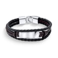 thumbnail image 1 of Bling Jewelry Mens Black Cord Brown Leather ID Stacking Bracelet  Stainless, 1 of 4
