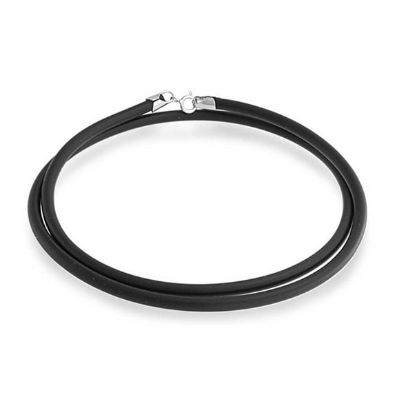 Bling Jewelry Mens Unisex Black Rubber Cord Necklace with Silver Clasp - Multiple Lengths Available