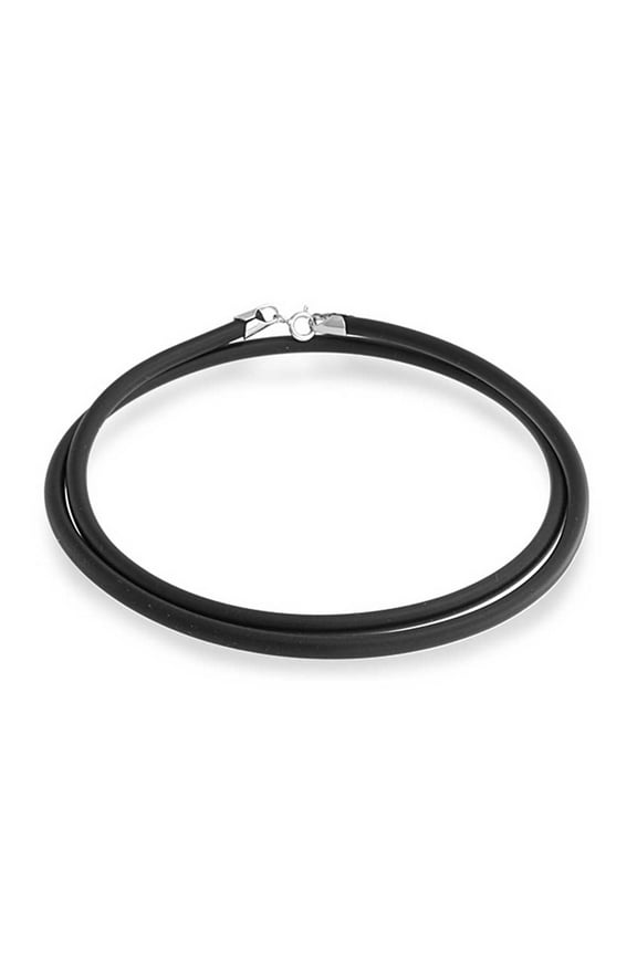 Mens Unisex Black Rubber Cord Necklace with Silver Clasp - Multiple Lengths Available