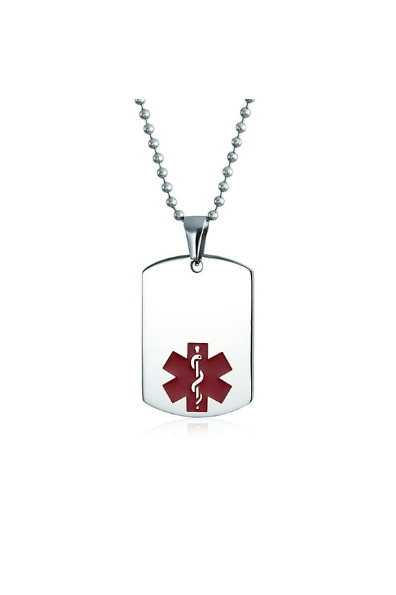 Mens Medical ID Dog Tag Steel Pendant Necklace Men 20" Chain
