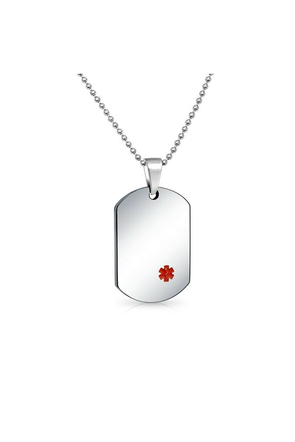 Mens Medical ID Dog Tag Steel Pendant Necklace Men 20" Chain