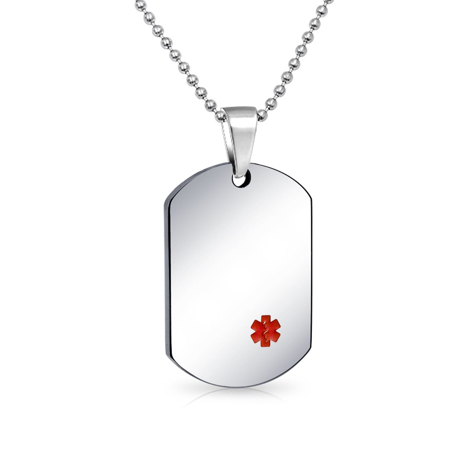 Bling Jewelry Mens Red Medical Alert ID Dog Tag Blank Pendant Necklace ...