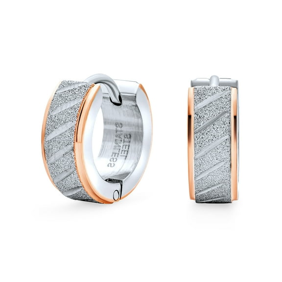 Bling Jewelry Mens Mens Earrings Carved Hoop Huggie Rose Gold Silver Stainless