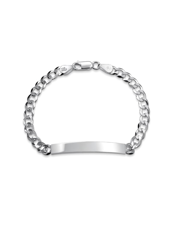 Mens Blank Name Bar ID Bracelet 5MM Cuban Curb Chain Link Sterling Silver 7"