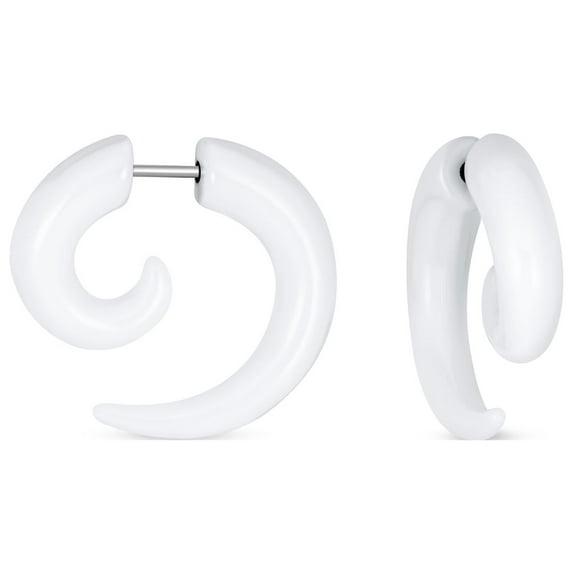 Bling Jewelry Mens Round White Swirl Spiral Tribal Ear Plug Taper Earrings Acrylic Resin Steel