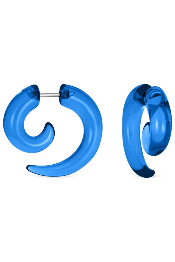 Mens Round Taper Swirl Spiral Faux Blue Ear Plug Earrings Acrylic Resin Steel