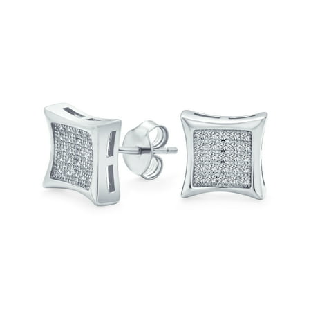 Bling Jewelry Mens .925 Sterling Silver Micro Pave CZ Square Kite Stud Earrings Unisex Rhodium Plated 11mm