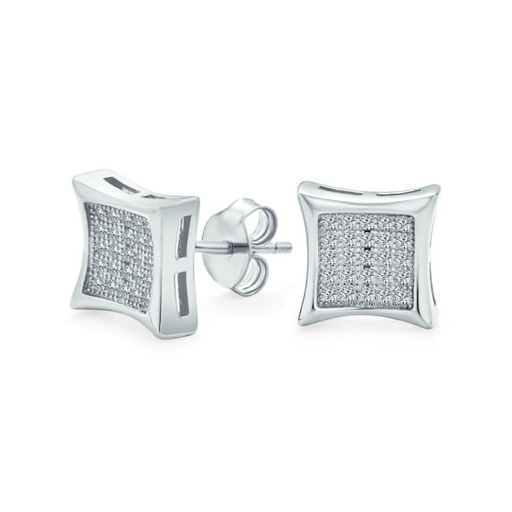 Bling Jewelry Mens Unisex Square CZ Stud Earrings Gold Sterling Silver Multiple Sizes