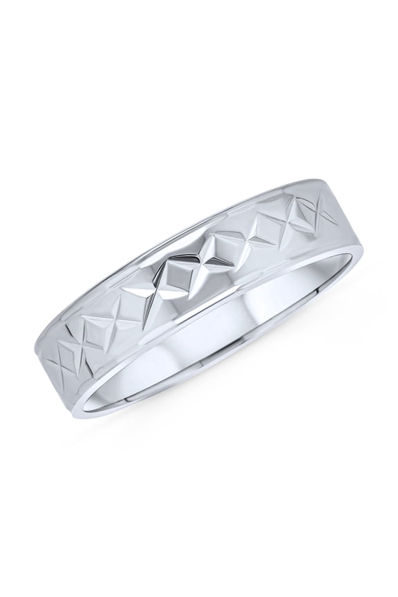 Mens Unisex Stash Striped X Pattern Mens Silver Ring .925 Sterling Wedding Band 5MM