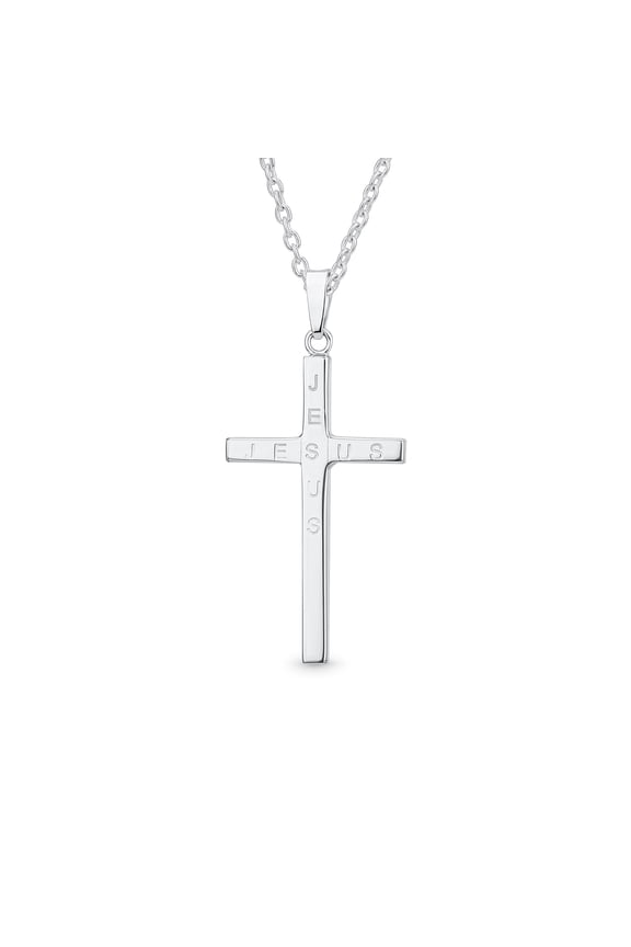 Mens Unisex Sterling Silver Jesus Cross Pendant Necklace - Simple Religious Design
