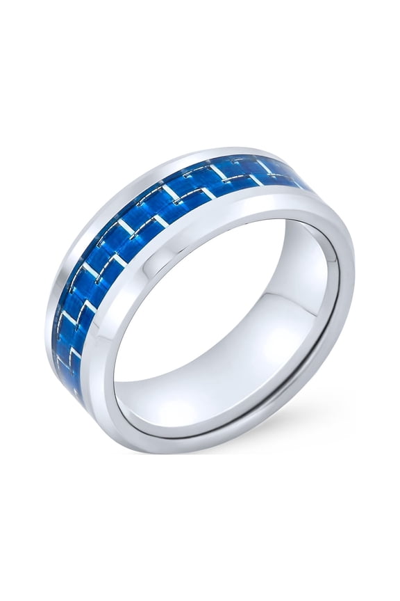 Mens Unisex Titanium Wedding Band Ring with Simulated Blue Opal Inlay for Couples