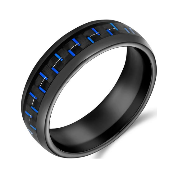 Bling Jewelry Mens Unisex Titanium Wedding Band Ring with Simulated Blue Opal Inlay for Couples