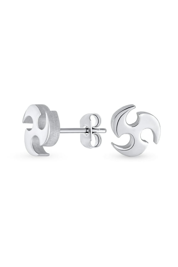 Mens Unisex Tribal Star Swirl Stud Earrings Silver & Black Steel