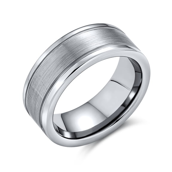 Bling Jewelry Mens Unisex Titanium Wedding Band Ring Double Grooved Matte Center Silver Comfort Fit