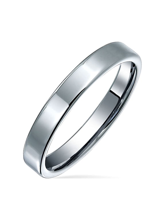 Mens 3MM Flat Wedding Band Ring Comfort Fit Silver Tone Titanium