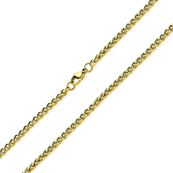 Bling Jewelry Mens Unisex Wheat Foxtail Chain Necklace Gold Plated Stainless Steel 20-30 Inch