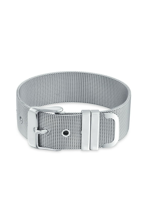 Mens Unisex Wide Band Mesh Adjustable Belt Buckle Bracelet Stainless Steel