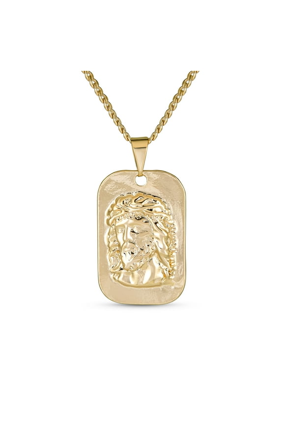 Mens Yellow Gold Jesus Christ Medallion Pendant Necklace Men