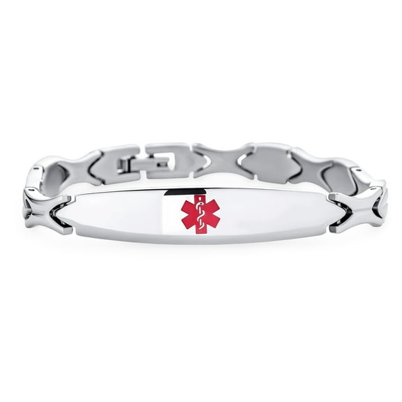 Bling Jewelry Mens Western Leaf Link Chain Red ID Bracelet for Men Silver Stainless Steel 7.5 Inch