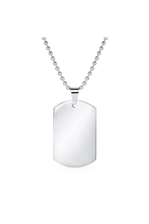 Mens X-Large Military Dog Tag Pendant Necklace Stainless Steel 24 Inch Ball Chain